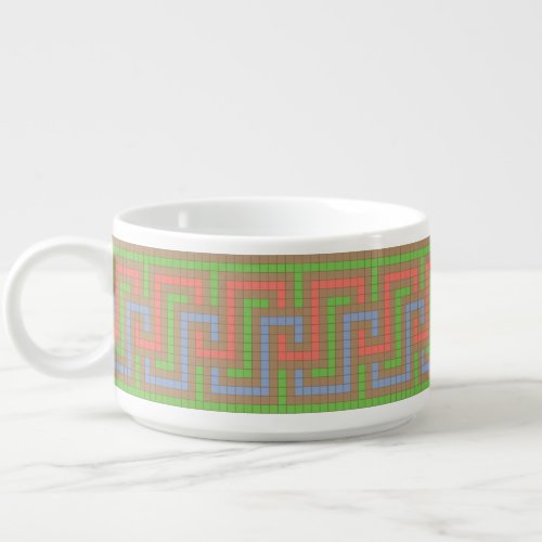 Greek Key in Rose Green Blue Brown Bowl