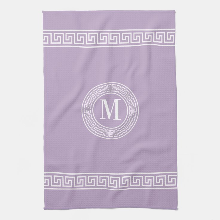 Greek Key Lavender Monogram Kitchen Towels Zazzle