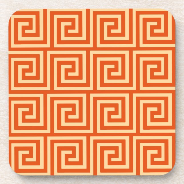 Greek Key, mandarin orange Beverage Coaster (Front)