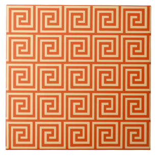Greek Key, mandarin orange Ceramic Tile