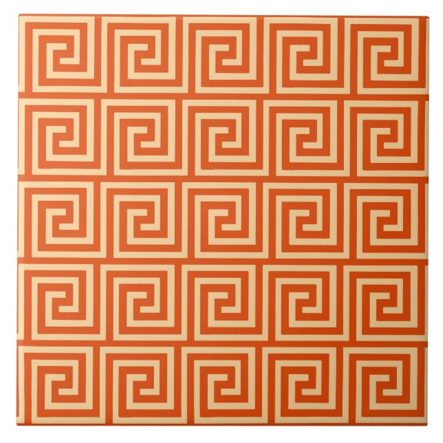 Greek Key, mandarin orange Ceramic Tile (Front)