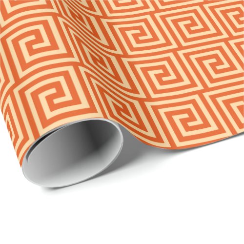 Greek Key mandarin orange Wrapping Paper