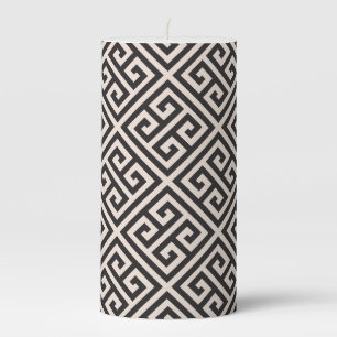 Greek Key Meander Geometric Light Beige Black Pillar Candle