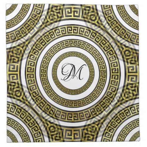 Greek Key Meander in Geometric Monogram Artdeco Cloth Napkin