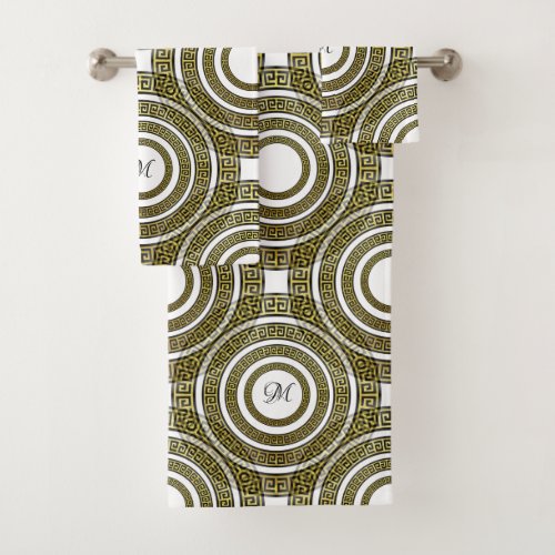 Greek Key Meander in Geometric Pattern Monogram Bath Towel Set