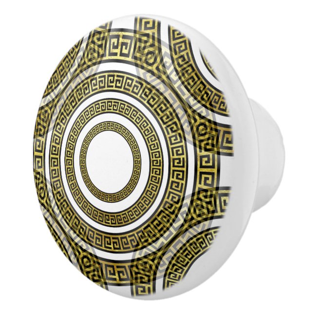Greek Key Meander in Geometric Symmetry Artdeco Ceramic Knob (Right)