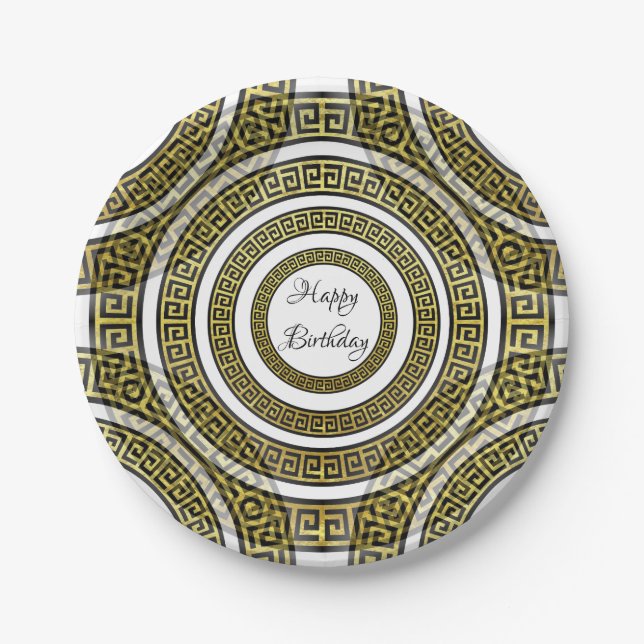 Greek Key Meander in Geometric Symmetry Artdeco Il Paper Plates (Front)