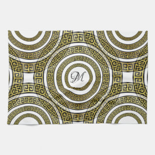 Greek Key Meander in Geometric Symmetry Artdeco Kitchen Towel