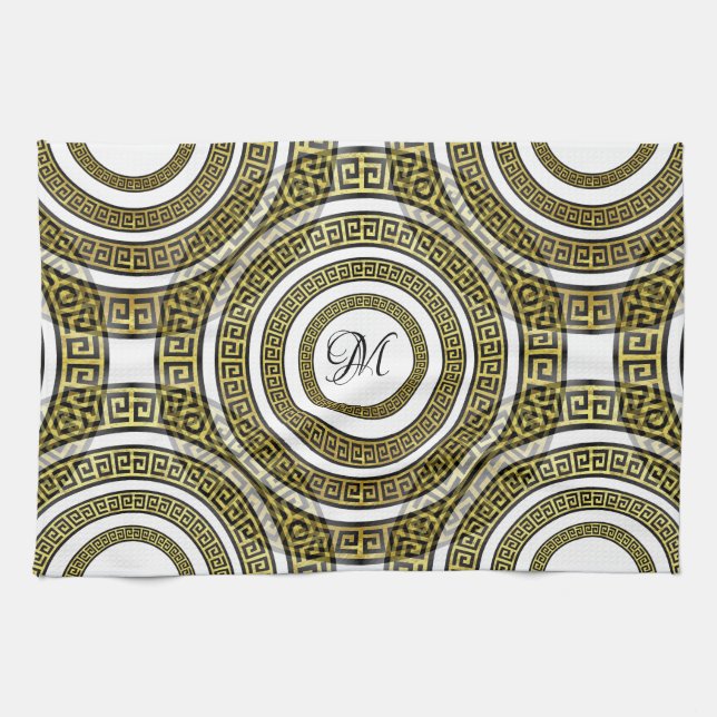 Greek Key Meander in Geometric Symmetry Artdeco Kitchen Towel (Horizontal)