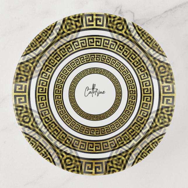 Greek Key Meander in Geometric Symmetry Artdeco Trinket Tray (Front)