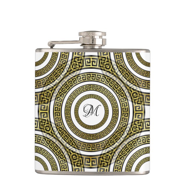 Greek Key Meander in Geometric Symmetry Monogram Flask (Front)
