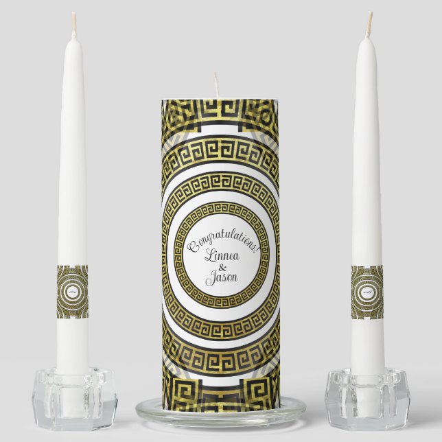Greek Key Meander in Geometric Symmetry Monogram Unity Candle Set (Front)