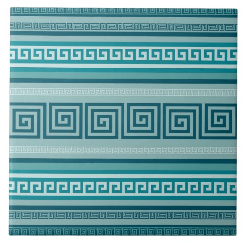 Greek Key _ Meander _ Ocean palette Ceramic Tile