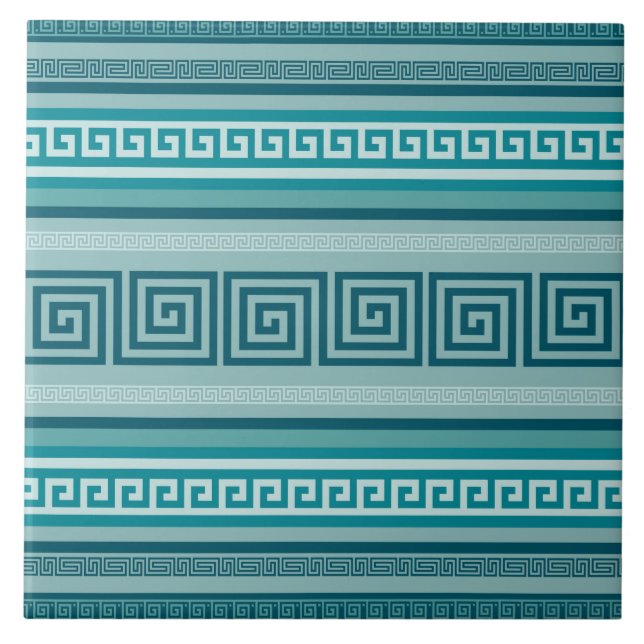 Greek Key - Meander - Ocean palette Ceramic Tile (Front)