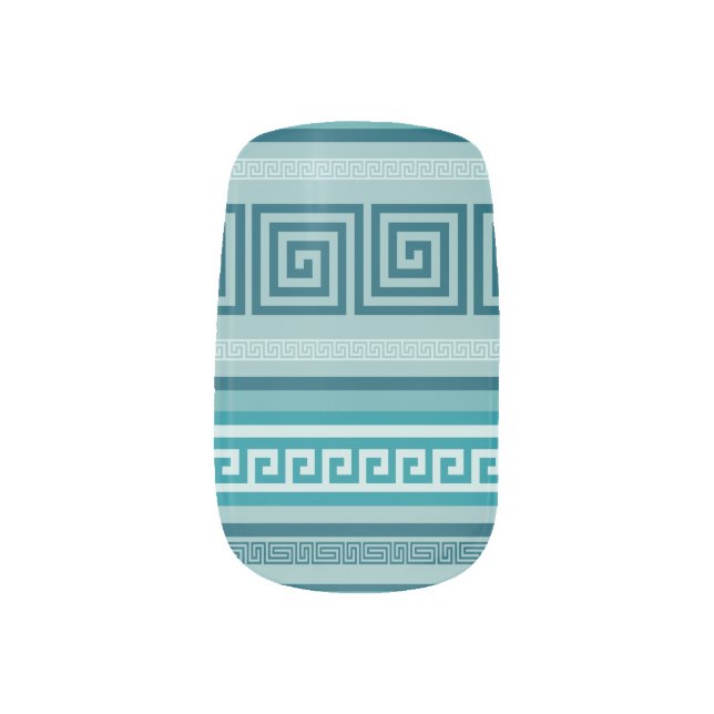 Greek Key - Meander - Ocean palette Minx Nail Art (Right Thumb)