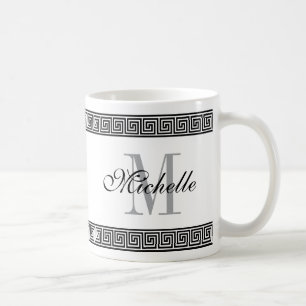 Greek key meander pattern border custom monogram coffee mug