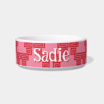 Greek Key Meander Tier in Pink and Red Bowl<br><div class="desc">Meander Tier features a bold Greek key stacked in stepped tiers,  blending classic order with modern rhythm for a crisp,  architectural repeat.</div>