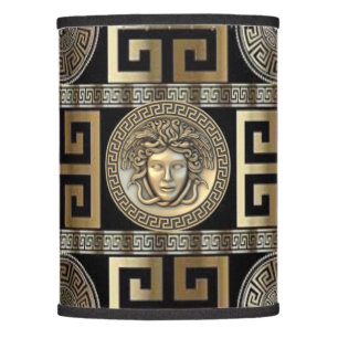 Greek Key MEDUSA with Gold and Grey over Black Lamp Shade