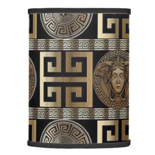 Greek Key MEDUSA with Gold and Grey over Black Lamp Shade