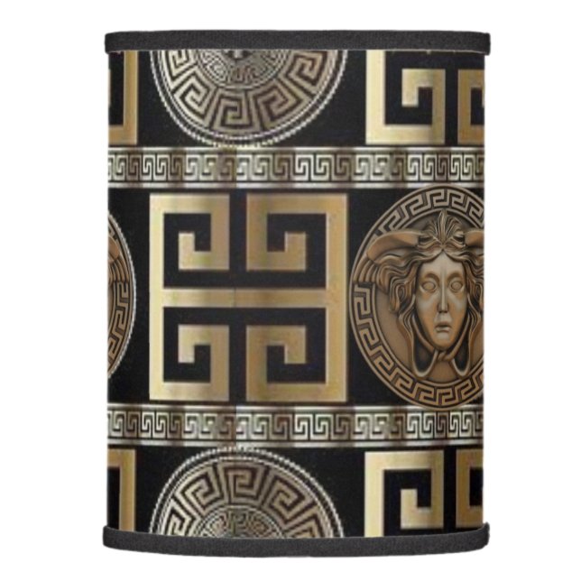 Greek Key MEDUSA with Gold and Grey over Black Lamp Shade (Right)