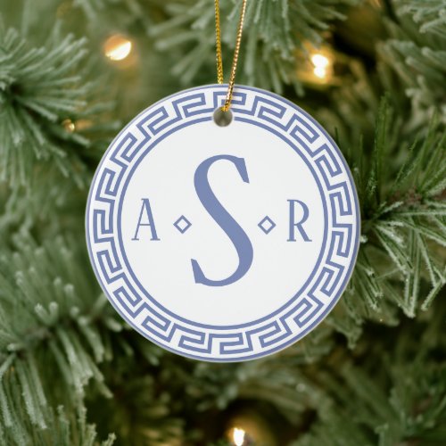 Greek Key Monogram Christmas Ornament