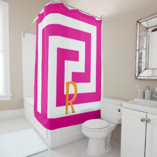 Greek Key Monogram Hot Pink Orange White Patterns Shower Curtain