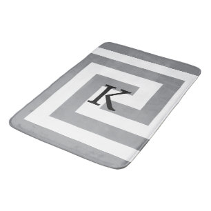 Greek Key Monograms Grey Gray Black White Patterns Bath Mat