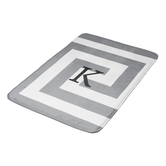 Greek Key Monograms Grey Gray Black White Patterns Bath Mat (Angled)