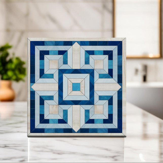 Greek Key Mosaic - Travertine and Blue Marble Ceramic Tile (Creator Uploaded)
