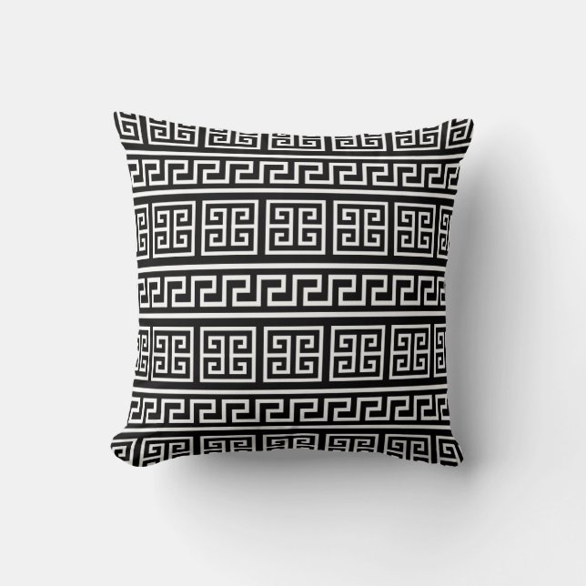Greek Key Multi Lines in Black & White Throw Pillow (Front)