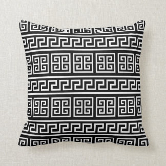 Greek Key Multi Lines in Black & White Throw Pillow