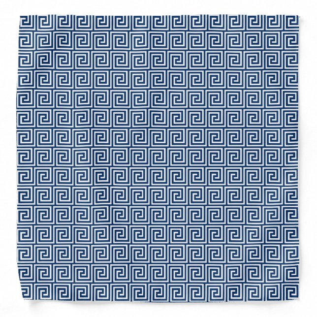 Greek Key, navy blue and white Bandana (Front)