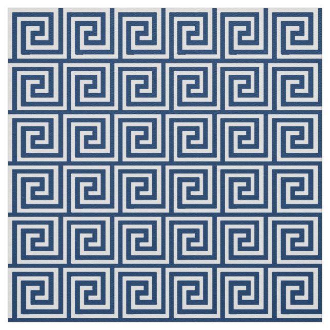 Greek Key, navy blue and white Fabric (Swatch)