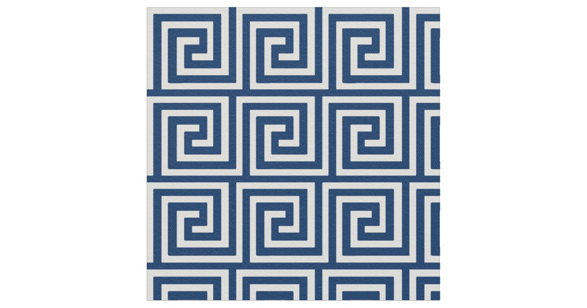 Greek Key, navy blue and white Fabric Zazzle