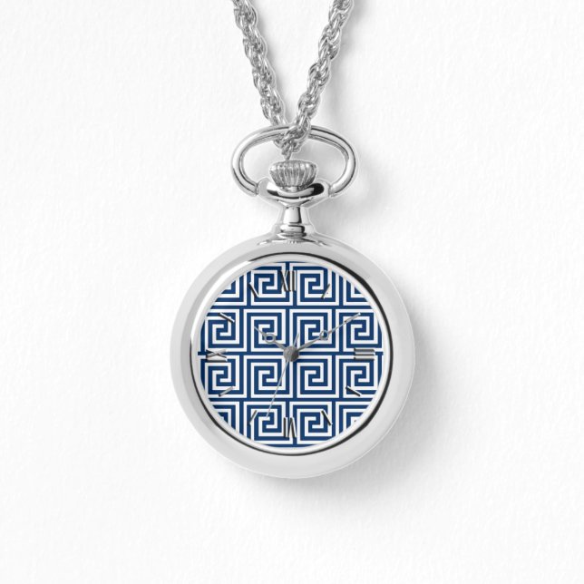 Greek Key, navy blue and white Watch (Front)