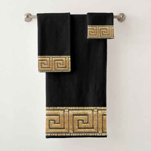 Greek Key of Life Meander River Symbol Golden Bath Towel Set