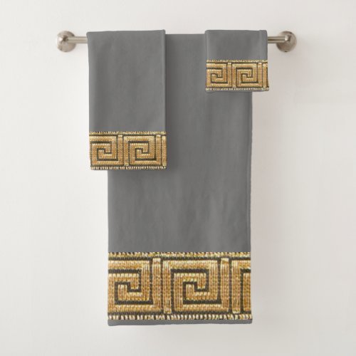 Greek Key of Life Meander River Symbol Golden Bath Towel Set