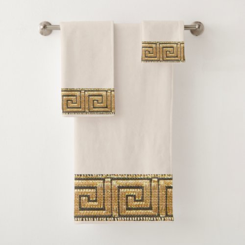 Greek Key of Life Meander Special Beige Bath Towel Set