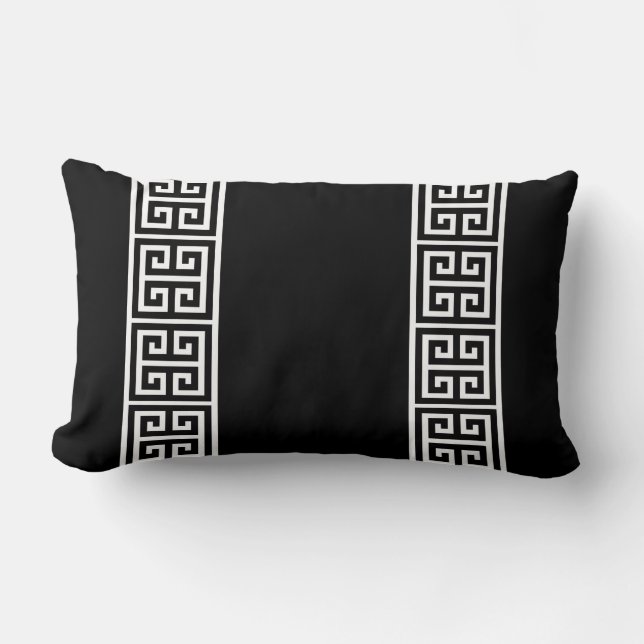 Greek Key on Black Lumbar Pillow (Front)