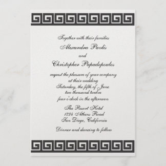 Greek Key On Metallic Ice Wedding Invitation
