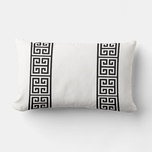 Greek Key on White Lumbar Pillow (Front)