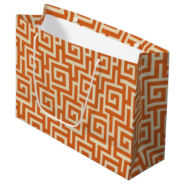 Greek Key Orange Large Gift Bag (Front Angled)