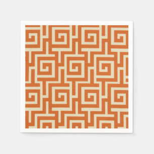 Greek Key Orange Paper Napkins