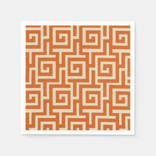 Greek Key Orange Paper Napkins (Front)