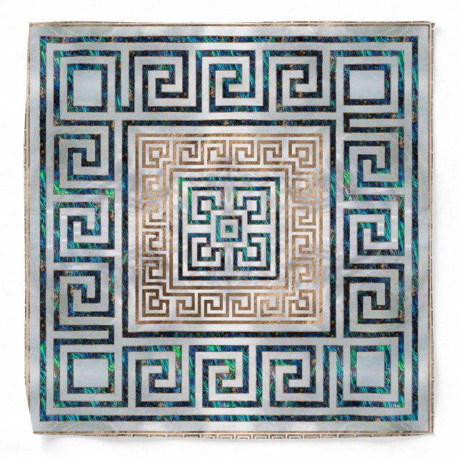 Greek Key Ornament -Abalone and gold Bandana (Front)
