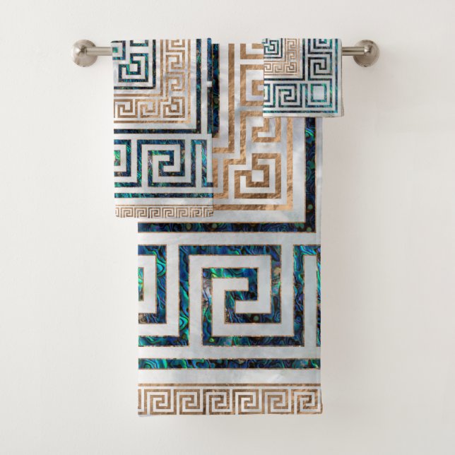 Greek Key Ornament -Abalone and gold Bath Towel Set (Insitu)