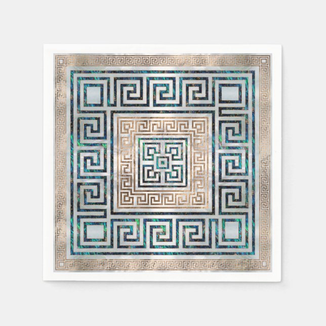 Greek Key Ornament -Abalone and gold Napkins (Front)