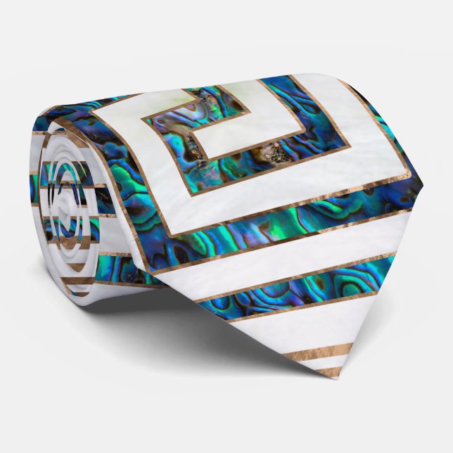 Greek Key Ornament -Abalone and gold Neck Tie (Rolled)