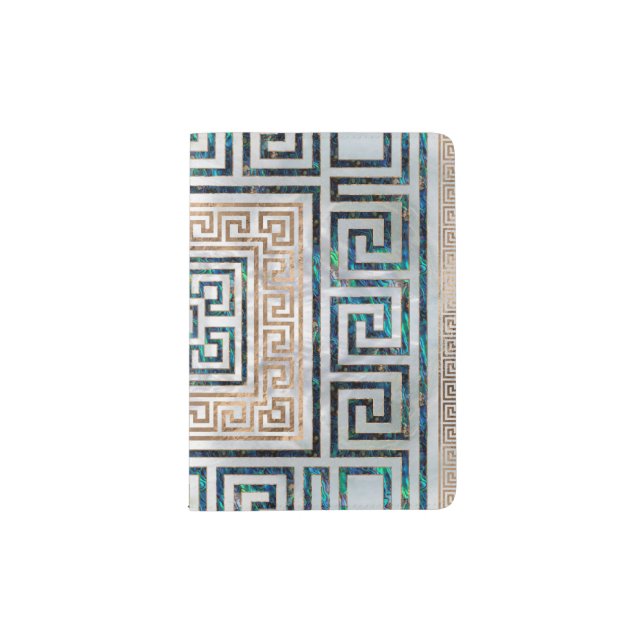 Greek Key Ornament -Abalone and gold Passport Holder (Front)