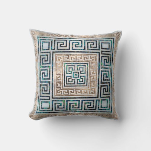Greek Key Ornament _Abalone and gold Throw Pillow